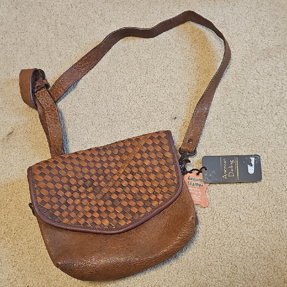 American Darling Two-Tone Brown Woven Leather Crossbody Bag